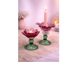 Kaarshouders set ‘Bloom’ – Sfeervolle bloemenpracht in glas | 2-delige set | Kaarsen | Kandelaar | Waxinelichthouder | Decoratie | Cadeau | Wonen | Lente | Moederdag