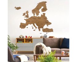 Kaart Europa muurdecoratie - Wanddecoratie - Bruin - Houten art - Muurdecoratie - Line art - Wall art - Bohemian - Wandborden - Woonkamer - 100x90cm