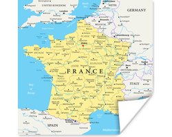Kaart van Frankrijk 50x50 cm - Foto print op Poster (wanddecoratie woonkamer / slaapkamer)