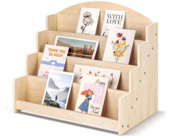 Kaartenrek 4 lagen - Houten display standaard voor postcards - Organizer rek voor retail winkels, stickers en stationery verkopers - Ook voor thuisdecoratie - Beige
