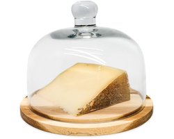 Kaasbel met glazen deksel - handig en stijlvol - 1 stuk - hout en glas