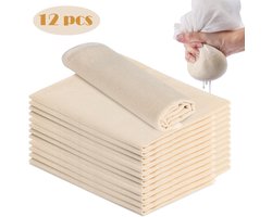 Kaasdoek - 12 Stuks - 50 X 50 Cm - Neteldoek - Zeefzak - Katoenen Kaasdoek - Passeerdoek - Ongebleekt - Micromousseline - Notenmelkzak - Doekjes - Kan Gebruikt Worden Om Tofu, Sojamelk, Soep En Koffie Te Maken - Khaki