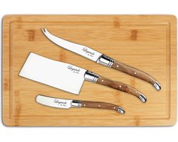 Kaasmessenset 3 delig met Bamboe Snijplank, Olijfhout/RVS, Bruin - Laguiole by Haws