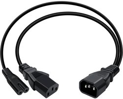 Kabel C14 naar C13+C7 10A 250V voor Computer, Monitor, Bureau Lampen en Projectoren (0.3m) met Hoge Kwaliteit en Duurzaamheid