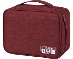 Kabel Organizer Tas - Opbergtas voor Kabels en Accessoires - Reistas voor het Opbergen van Elektronica - Organiser - 3 Lagen - Waterafstotend - Rood