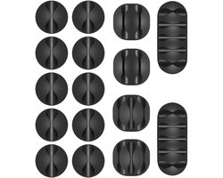 Kabelclips, 16 stuks, zwarte kabelorganizer, voor het ordenen van telefoonopladers, bureaus, nachtkastjes en in de auto.