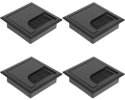 Kabeldoorvoer bureau - 4 stuks - Kabeldoorvoer - Kunststof - Kabelgat met Borstelafsluiting - Geschikt voor bureaus, computerbureaus, meubels en vergadertafels - 80MM x 80MM - Zwart