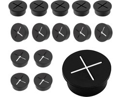 Kabeldoorvoer flexibele siliconen - 15 stuks kabelgat-tuiten - 25 mm bureaudoorvoer - geschikt voor meubels - bureau - vergadertafel - ervaring bureau - zwart - kabelmanagement - kabelgaten