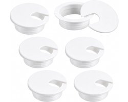 Kabeldoorvoer voor bureau - 6 stuks, 35 mm, kunststof, witte tafelafdekking, kabelmanagement, kabeluitlaat voor kantoortafel