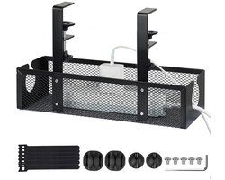 Kabelmanagementrek Zonder Boren - Kabelmanagementrek voor Onder Het Bureau, Zonder Boren - Voor Het Organiseren Van Kabels en Stopcontacten - Geschikt voor Kantoren, Woningen, Internetcafés - Zwart