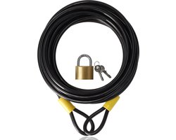 Kabelslot 10mm x 10 Meter - beveiliging voor boot - tuinmeubels en terras - fietsslot met messing hangslot en 2 sleutels - kofferslot | Reisslot | Bagageslot 1000 cm Lang - Voor Deur- en Hekbeveiliging