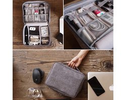 Kabeltas, kabelorganizer, kabeletui, elektronica, accessoires-organizer, -tas, universele tas voor accessoires van mobiele telefoon, oplaadkabel, powerbank, USB-sticks, SD-kaarten, 2-laags, grijs