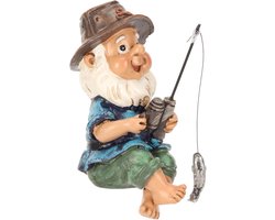 Kabouter Beeld Zittend in de Tuin - Prachtige Decoratie voor Buiten - Vrolijke Toevoeging aan Vijver of Gazon