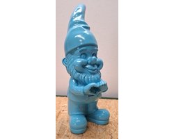 Kabouter met Hartje gebaar Blauw - 37 cm - Polystone - Glanzend Gekleurd - Trendy Kabouter Beeld voor in Huis / Woonaccessoire