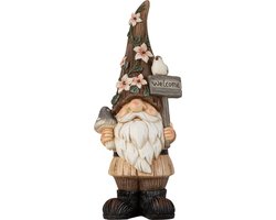 Kabouter/dwerg staand decoratie beeldje - met bordje 'welcome' - H60 - steen