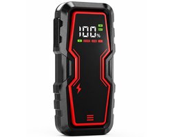 KAD® Jumpstarter Voor Auto - Jumpstarter Auto – 6000A Starthulp met Powerbank – Geschikt voor Diesel & Benzine – Inclusief Smart Klemmen & LED Verlichting – 12V - Zwart/Rood - ‎ 27cm x 24cm x 7cm
