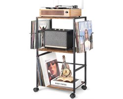 KAD® Premium LP Platenspeler Meubel – Houten Vinyl Kast met Platenopslag – Platenspeler Tafel - Bruin en Zwart - 30cm x 45cm x 74cm