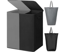 KAD® Wassorteerder - Dubbele Wasmand - Wasmand 2 Vakken - Wasmand - Grijs/Zwart - 63cm x 36cm x 68cm