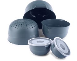 KADAX 5-delige kommenset met deksel, slakommen, plastic kommen voor het bewaren van gerechten, fruitschalen, stapelbare serveerschalen, mengkommen (donkergrijs)