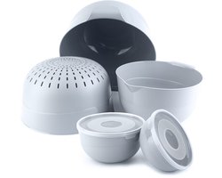 KADAX 5-delige kommenset met deksel, slakommen, plastic kommen voor het bewaren van gerechten, fruitschalen, stapelbare serveerschalen, mengkommen (lichtgrijs)