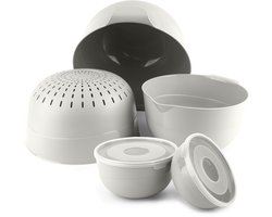 KADAX 5-delige kommenset met deksel, slakommen, plastic kommen voor het bewaren van gerechten, fruitschalen, stapelbare serveerschalen, mengkommen (wit)