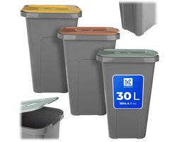 KADAX afvalbakset voor afvalscheiding, 3 x 30L, afvalbakset voor afvalscheidingssysteem, afvalsorteerder, kunststof afvalbak met klapdeksel