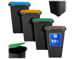 KADAX afvalbakset voor afvalscheiding, 4 x 30L, afvalbakset voor afvalscheidingssysteem, afvalsorteerder, kunststof afvalbak met klapdeksel
