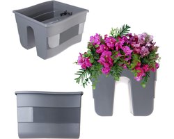 KADAX Balkonrelingpot met tweezijdige instelbare handgreep, 30 x 28 x 20 cm, balustrade, balkonbloembak, plantenbak, plantenbak, ideaal voor bloemen en planten, antraciet