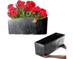 KADAX Bloembak 18,5 x 56 cm, betonpatroon, zwart, met inzetstuk, weerbestendige rechthoekige plantenbak voor balkon en outdoor