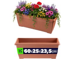 KADAX bloembak 60 x 25 x 24 cm, rechthoekige plantenbak voor bloemen, kruiden en planten op de vensterbank, balkonbak van kunststof (terracotta)
