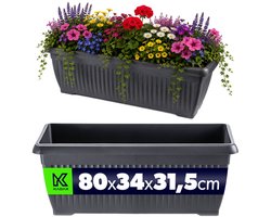 KADAX bloembak 80 x 34 x 32 cm, rechthoekige plantenbak voor bloemen, kruiden en planten op de vensterbank, balkonbak van kunststof (antraciet)