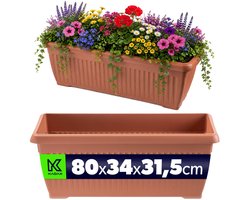 KADAX bloembak 80 x 34 x 32 cm, rechthoekige plantenbak voor bloemen, kruiden en planten op de vensterbank, balkonbak van kunststof (terracotta)