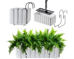 KADAX Bloembak, balkonpot in 2 maten en 4 kleuren, bloempot in lattenlook, plantenbak in landelijke stijl, plantenbak met rubberen kurken, 40 cm, wit