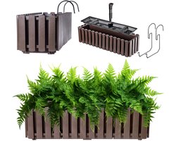 KADAX Bloembak, balkonpot in 2 maten en 4 kleuren, bloempot in lattenlook, plantenbak in landelijke stijl, plantenbak met rubberen kurken, 60 cm, bruin
