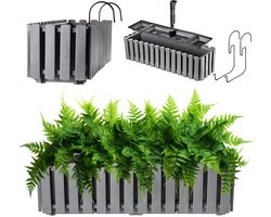 KADAX Bloembak, balkonpot in 2 maten en 4 kleuren, bloempot in lattenlook, plantenbak in landelijke stijl, plantenbak met rubberen kurken, 60 cm, grijs