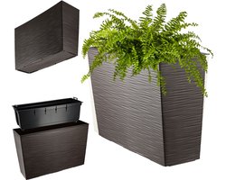 KADAX Bloembak van kunststof, 18,5 x 55,7 cm, 5 kleuren, bloempot met irrigatiebanden, balkonbak met inzetstuk, plantenbak voor buiten, bloembak (rechthoekig, ruitpatroon, mokka)