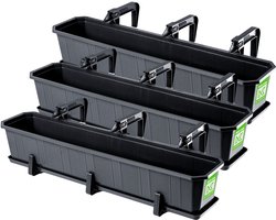 KADAX Bloembakset, balkonbak van kunststof, plantenbak voor bloemen en kruiden, duurzame balkonpot, plantenbak voor balkon, set van 3 x 80 cm, antraciet