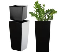 KADAX Bloempot, bloembak van kunststof, plantenbak voor bloemen, binnen en buiten, tuin, balkon, terras, huis, weerbestendig, imitatie rotan (36 cm hoog, matzwart)