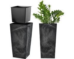 KADAX Bloempot, bloembak van kunststof, plantenbak voor bloemen, binnen en buiten, tuin, balkon, terras, huis, weerbestendig, imitatie rotan (36 cm hoog, betonzwart)