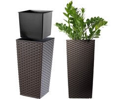 KADAX Bloempot, bloembak van kunststof, plantenbak voor bloemen, binnen en buiten, tuin, balkon, terras, huis, weerbestendig, imitatie rotan (46,5 cm hoog, mokka rotan)