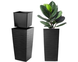 KADAX Bloempot, bloembak van kunststof, plantenbak voor bloemen, binnen en buiten, tuin, balkon, terras, huis, weerbestendig, imitatie rotan (57 cm hoog, zwart)