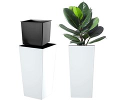 KADAX Bloempot, bloembak van kunststof, plantenbak voor bloemen, binnen en buiten, tuin, balkon, terras, huis, weerbestendig, imitatie rotan (57,5 cm hoog, mat wit)