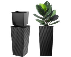 KADAX Bloempot, bloembak van kunststof, plantenbak voor bloemen, binnen en buiten, tuin, balkon, terras, huis, weerbestendig, imitatie rotan (68 cm hoog, zwart rotan)