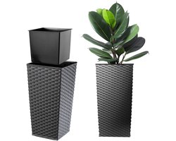 KADAX Bloempot bloembak van kunststof plantenbak voor bloemen binnen en buiten tuin balkon terras huis weerbestendig imitatie rotan (68 cm hoog grafiet rotan)