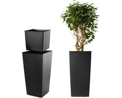 KADAX Bloempot, bloembak van kunststof, plantenbak voor bloemen, binnen en buiten, tuin, balkon, terras, huis, weerbestendig, imitatie rotan (75,5 cm hoog, zwart)