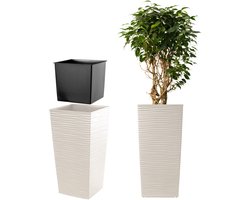 KADAX Bloempot, bloembak van kunststof, plantenbak voor bloemen, binnen en buiten, tuin, balkon, terras, huis, weerbestendig, imitatie rotan (75,5 cm hoog, crème)