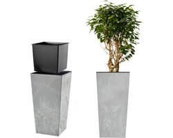 KADAX Bloempot, bloembak van kunststof, plantenbak voor bloemen, binnen en buiten, tuin, balkon, terras, huis, weerbestendig, imitatie rotan (betongrijs, 68 cm hoog)