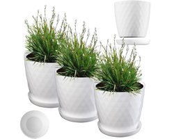 KADAX Bloempot, kunststof pannenset met onderzetter, plantenbak van licht materiaal, decoratieve kruidenpot, pot voor bloemen, planten, cactus en vetplanten (set van 3-16 cm, wit)