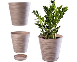 KADAX Bloempot met onderzetter, lichte ronde plantenbak voor binnen van kunststof, voor bloemen en planten (30 cm, beige)