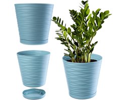 KADAX Bloempot met onderzetter, lichte ronde plantenbak voor binnen van kunststof, voor bloemen en planten (30 cm, pepermuntkleurig)